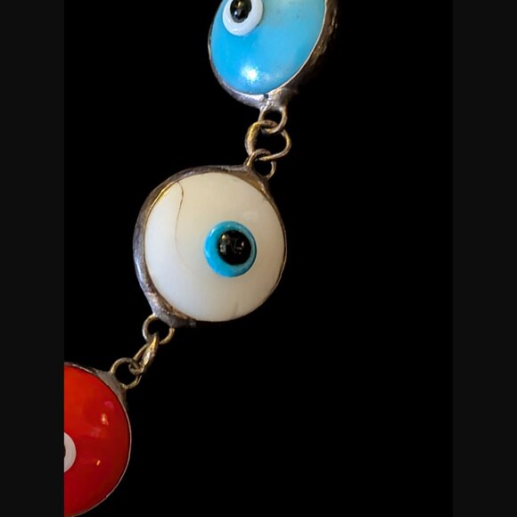 925 Oxidized Sterling Silver Multicolor Evil Eye Size 6.75" Bracelet - Picture 6 of 10